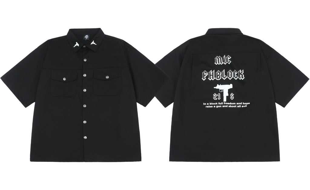 Camicia Corta Loose Stile West Coast – Stampa Chicano Streetwear