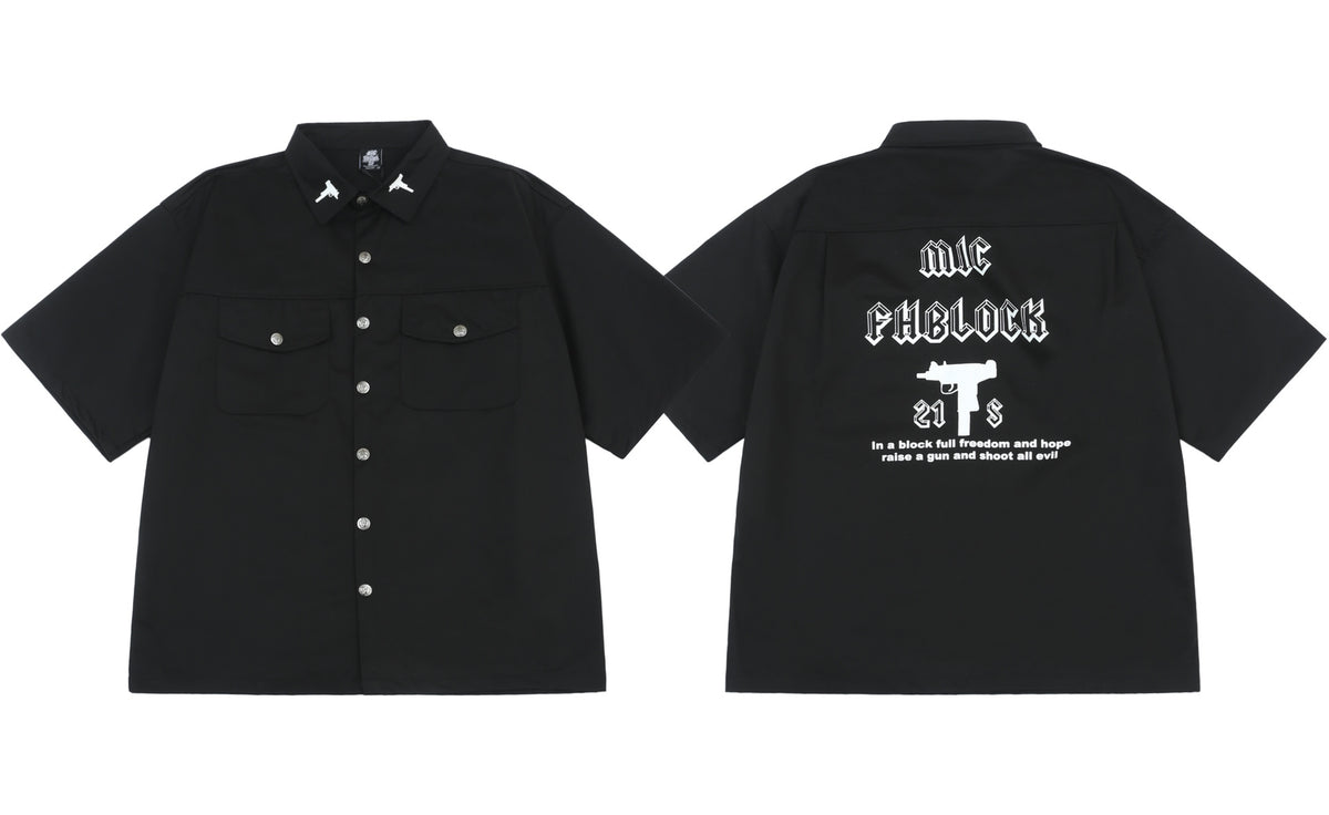 Camicia Corta Loose Stile West Coast – Stampa Chicano Streetwear