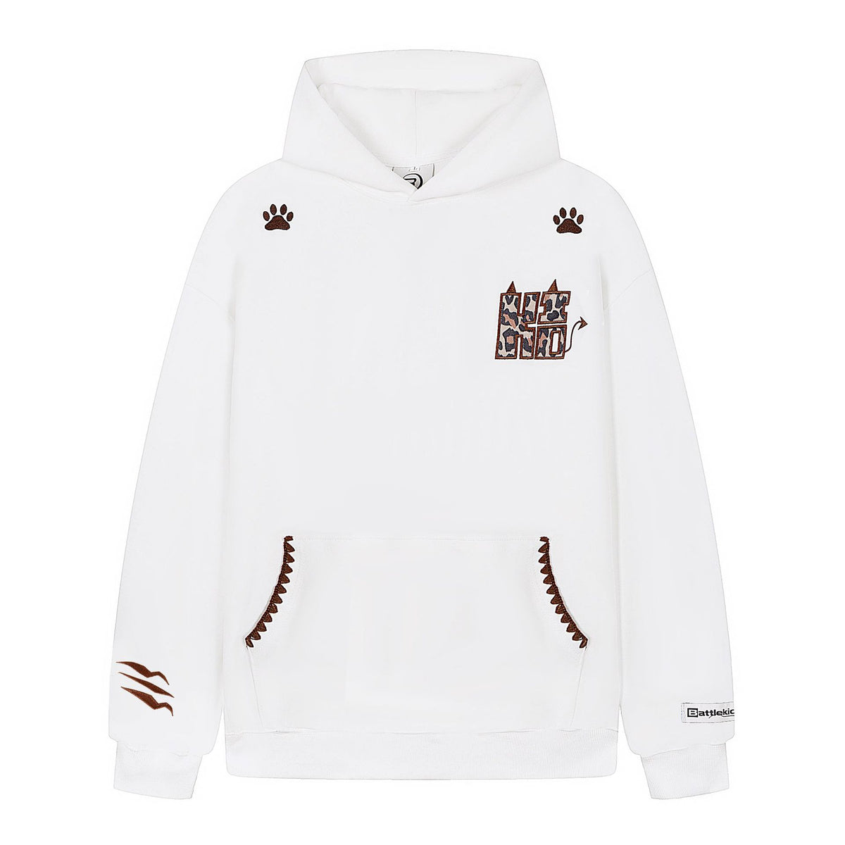 Leopard Print Number Patch Drop Shoulder Oversized Casual Hooded Pullover Sweatshirt for Women