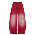 Gradient Distressed Pleated Letter Embroidery Drawstring Wide Leg Sweatpants