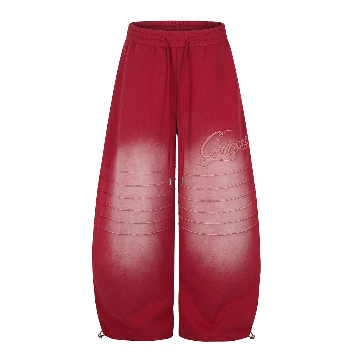 Gradient Distressed Pleated Letter Embroidery Drawstring Wide Leg Sweatpants