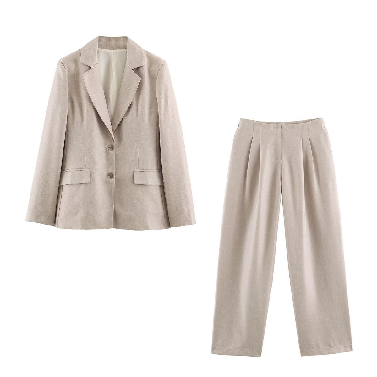 Linen blend suit jacket+pants set for women's wear