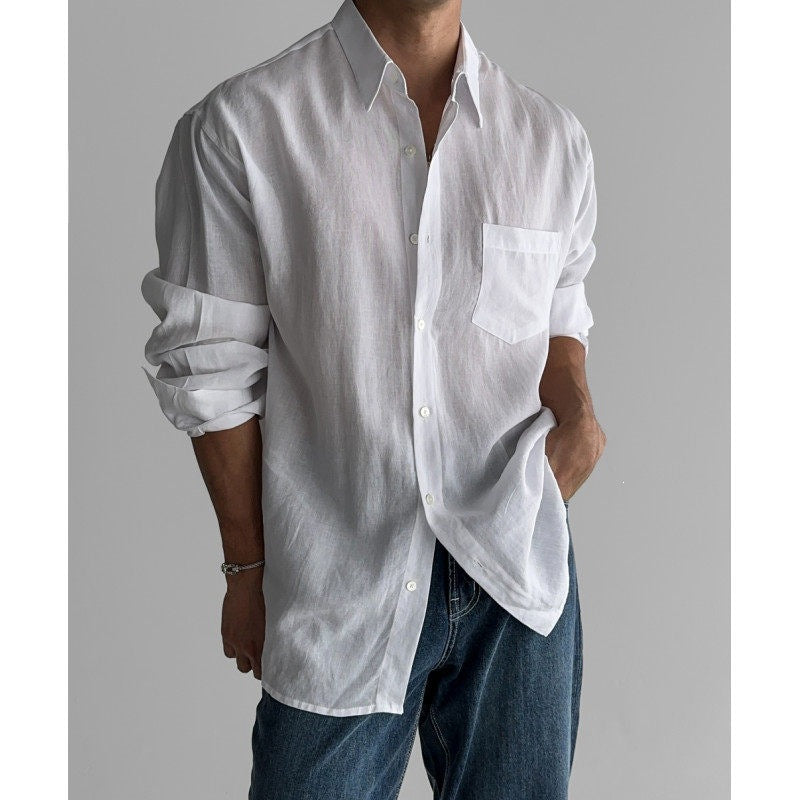 Camicia Uomo Manica Lunga in Lino e Cotone – Stile Business Casual
