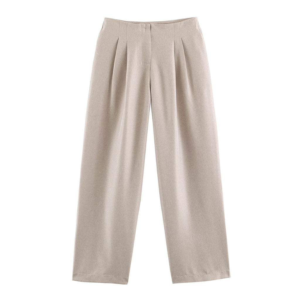 Linen blend suit jacket+pants set for women's wear