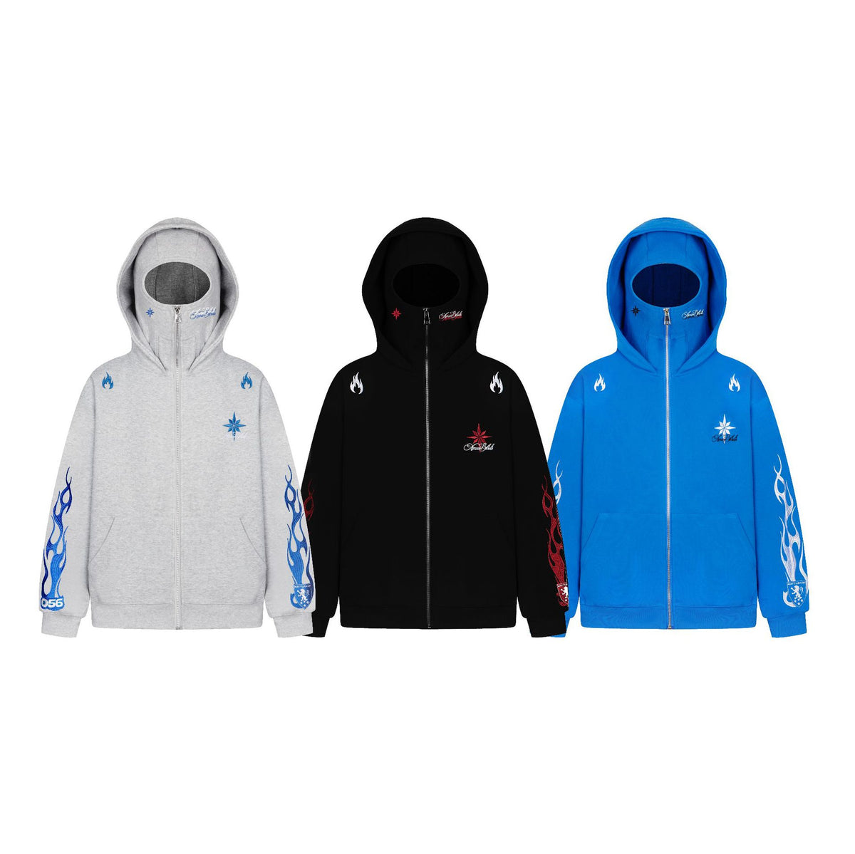Embroidered Zip-Up Hoodie Jacket with Face Covering Hood for Men Women