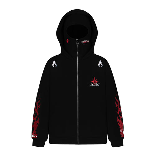Embroidered Zip-Up Hoodie Jacket with Face Covering Hood for Men Women