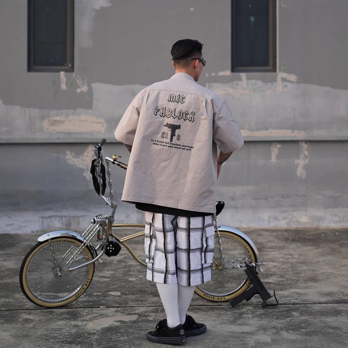 Camicia Corta Loose Stile West Coast – Stampa Chicano Streetwear