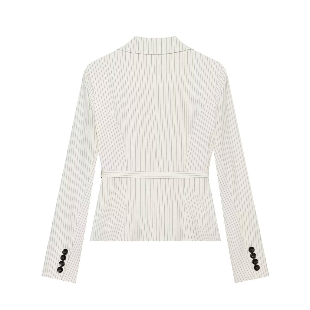 Single breasted striped lapel suit jacket for women