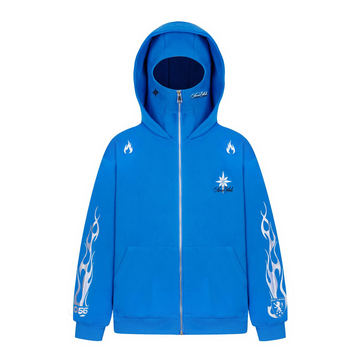 Embroidered Zip-Up Hoodie Jacket with Face Covering Hood for Men Women