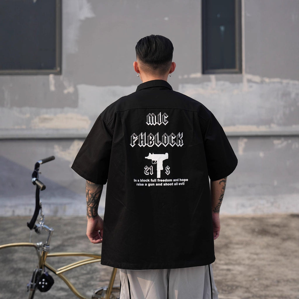 Camicia Corta Loose Stile West Coast – Stampa Chicano Streetwear
