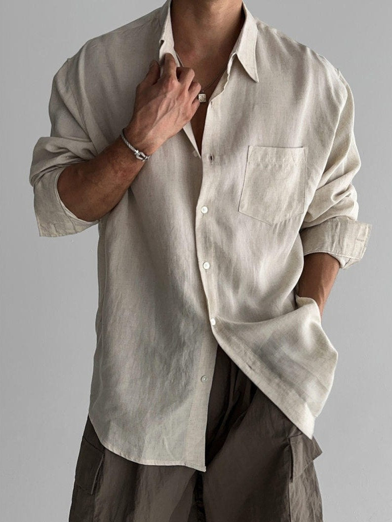 Camicia Uomo Manica Lunga in Lino e Cotone – Stile Business Casual