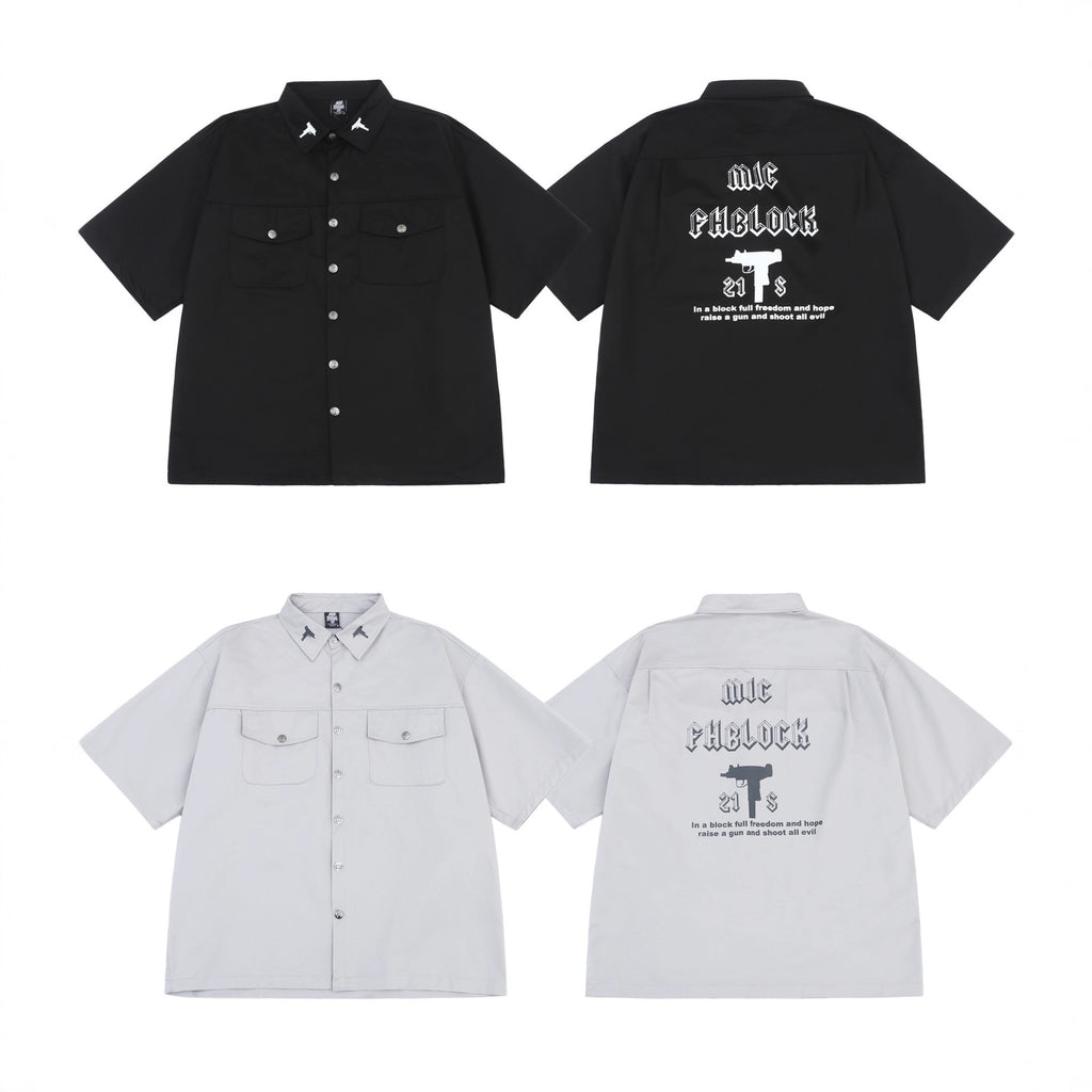 Camicia Corta Loose Stile West Coast – Stampa Chicano Streetwear