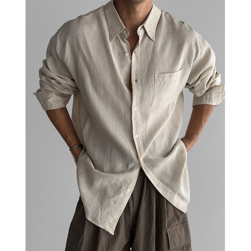 Camicia Uomo Manica Lunga in Lino e Cotone – Stile Business Casual
