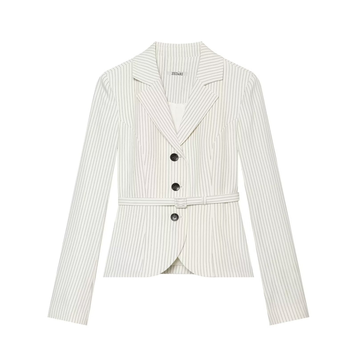 Single breasted striped lapel suit jacket for women