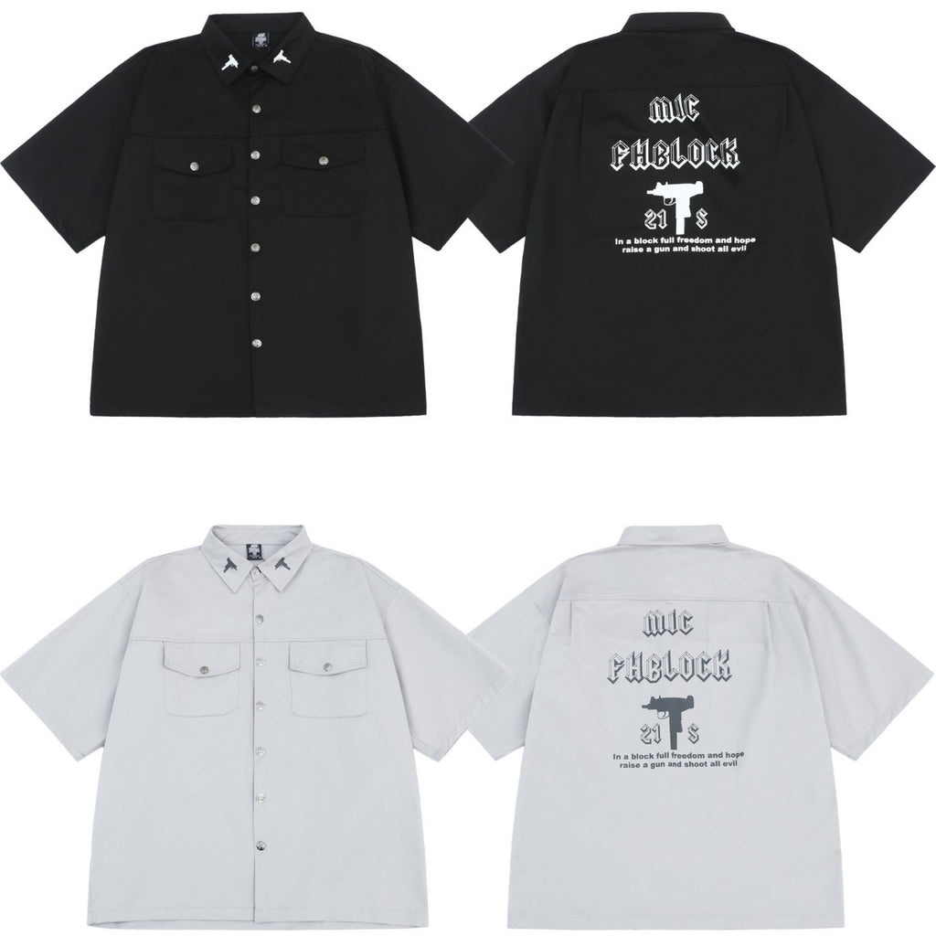 Camicia Corta Loose Stile West Coast – Stampa Chicano Streetwear