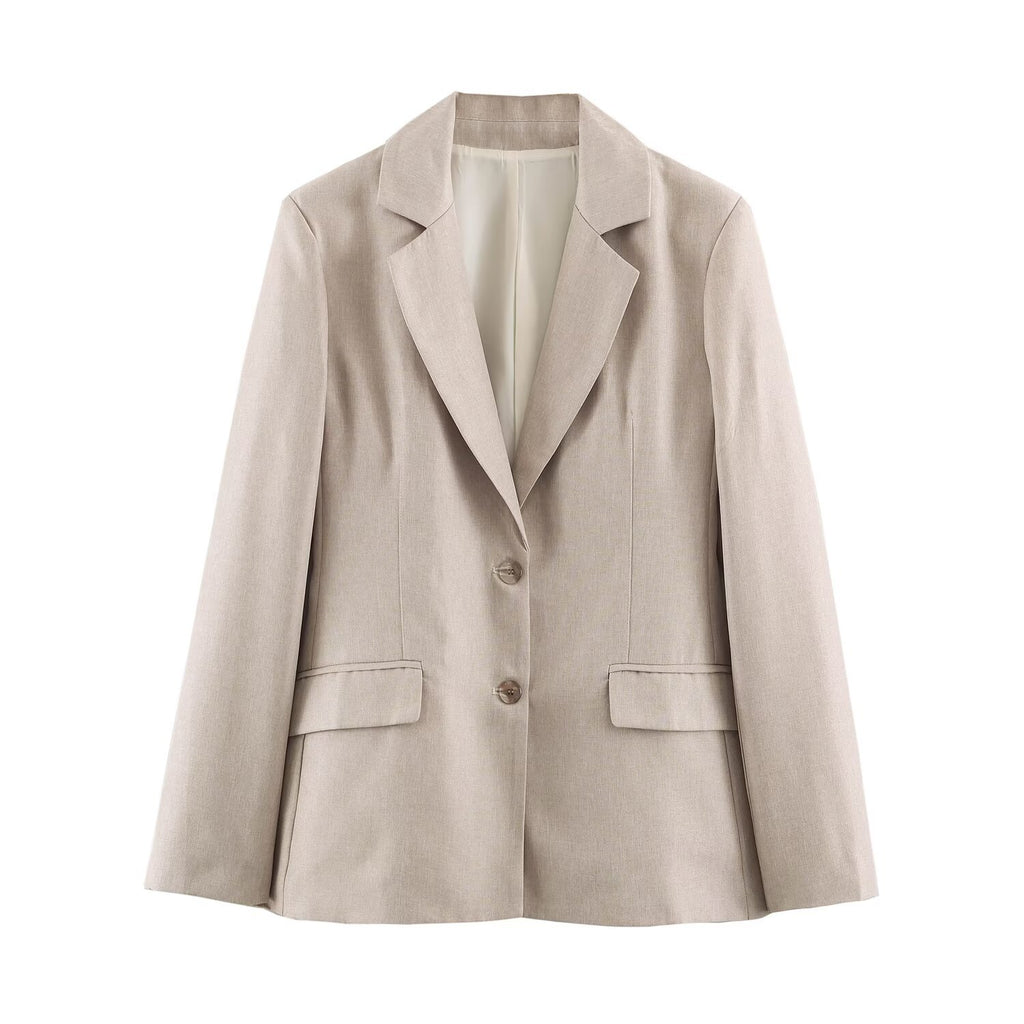 Linen blend suit jacket+pants set for women's wear