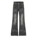 High Waist Denim Flare Jeans with Leopard Patchwork