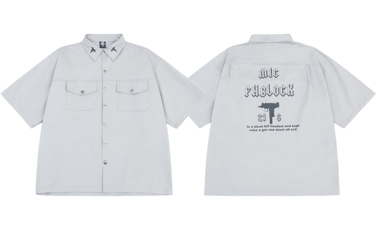 Camicia Corta Loose Stile West Coast – Stampa Chicano Streetwear