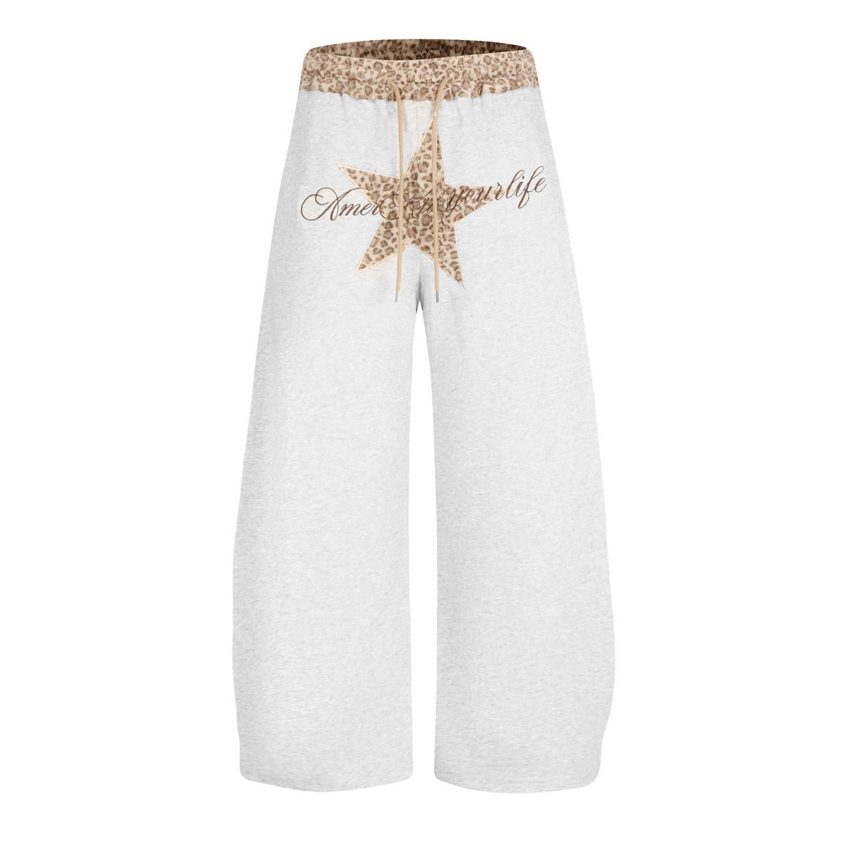 Print Waistband Wide-Leg Sweatpants Star Letter Embroidery Elastic Waist Casual Drapey Curved Leg Pants