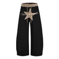 Print Waistband Wide-Leg Sweatpants Star Letter Embroidery Elastic Waist Casual Drapey Curved Leg Pants