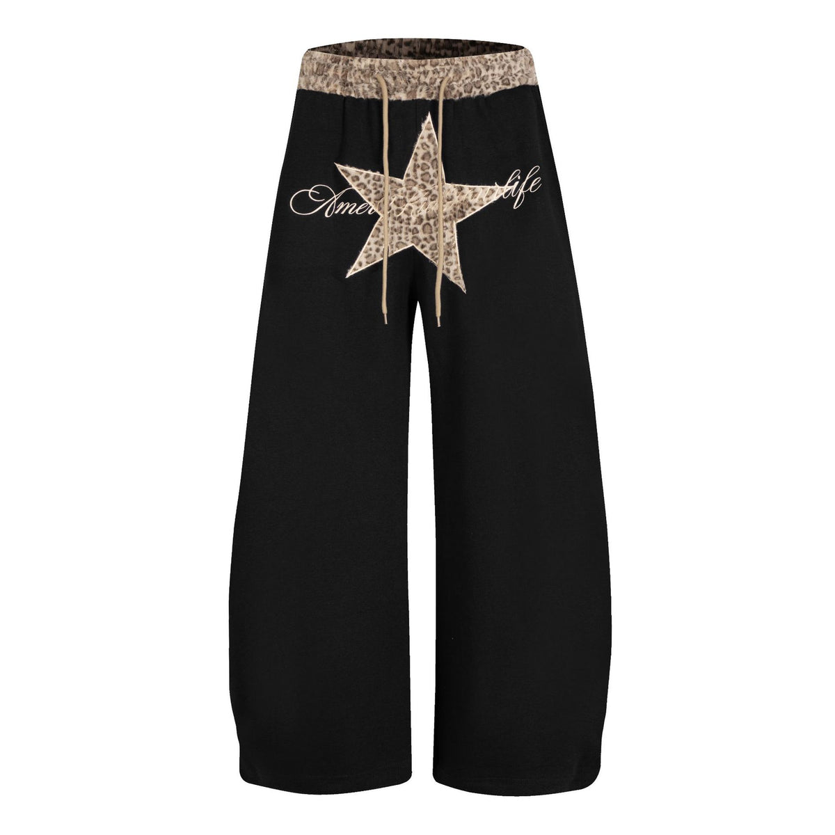 Print Waistband Wide-Leg Sweatpants Star Letter Embroidery Elastic Waist Casual Drapey Curved Leg Pants